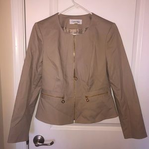 Calvin Klein Zippered Blazer in Beige and Gold